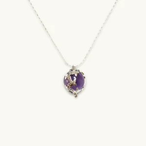 Amethyst Intuition & Wisdom Butterfly Pendant — natural amethyst sphere wrapped in silver-plated copper butterfly details by Meruisa Crystal