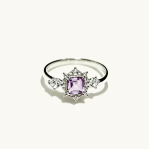 Amethyst Protection & Clarity Ring — natural square-cut Amethyst set in sterling silver with marquise accent details by Meruisa Crystal