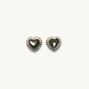 Black Mother of Pearl Protection & Intuition Heart Stud Earrings in 925 sterling silver by Meruisa Crystal