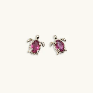 Garnet Vitality & Protection Sea Turtle Stud Earrings in 925 sterling silver with beaded halo – Meruisa