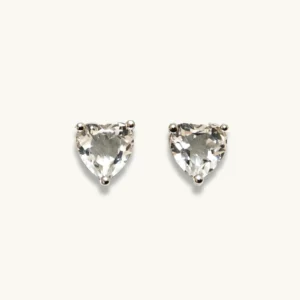 Clear Quartz Clarity & Intention Heart Stud Earrings in 925 sterling silver by Meruisa Crystal