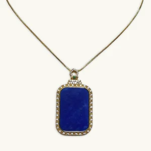 Lapis Lazuli Clarity & Inner Peace Guardian Pendant in heavy gold plating with zirconia halo by Meruisa Crystal