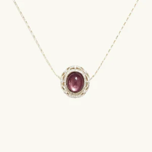 Lepidolite Intuition & Inner Fire Pendant — natural cabochon Lepidolite set in silver-plated copper filigree by Meruisa Crystal