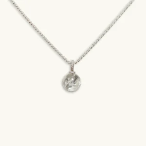 White Azeztulite Purity & Awakening Pendant — natural precision-cut Azeztulite sphere set in silver-plated copper with pave accents by Meruisa Crystal