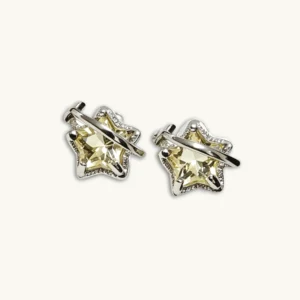 Citrine Clarity & Abundance Starry Stud Earrings in 925 sterling silver with celestial orbit detail by Meruisa Crystal