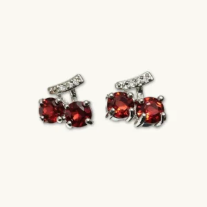 Garnet Vitality & Abundance Cherry Stud Earrings in 925 sterling silver with pavé accents by Meruisa Crystal
