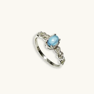 Aquamarine Ring-Cabochon Gemstone-Sterling Silver Ring-Natural Gemstone