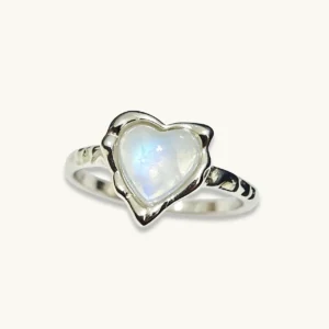 Blue Moonstone Intuition & Inner Peace Ring — natural heart-shaped Blue Moonstone set in sterling silver with an organic-texture band by Meruisa Crystal
