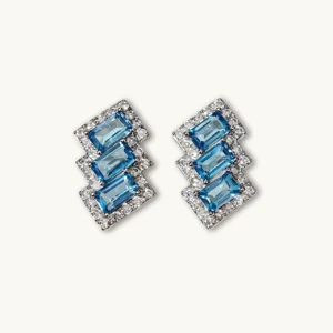 Blue Topaz Clarity Stud Earrings — natural baguette-cut Blue Topaz set in sterling silver with pave accents by Meruisa Crystal