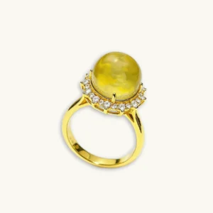 Solar Fortune Citrine Ring — natural 13.1mm Citrine cabochon set in gold-plated sterling silver with sunray accent stones by Meruisa Crystal