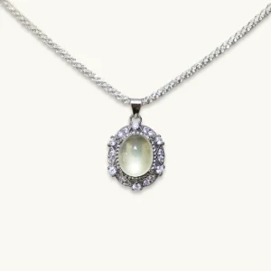 Citrine · Abundance Crown Pendant — 15mm natural honey-gold Citrine cabochon set in pave diamond halo by Meruisa Crystal