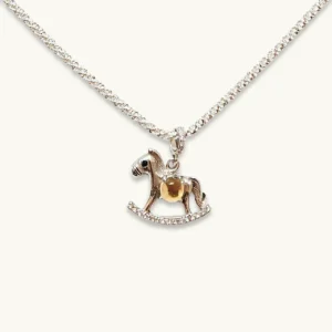 Citriner · Abundance Rocking Horse Pendant/Necklace — silver rocking horse charm with natural 5.2mm faceted Citrine at center by Meruisa Crystal