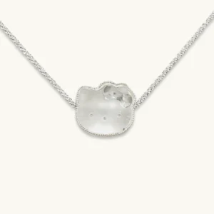 Clear Quartz · Ampification Hello Kitty Pendant — natural 23.9mm sculpted clear quartz with frosted finish and faceted details by Meruisa Crystal