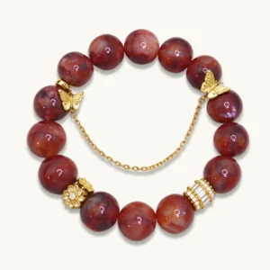 Natural-Red-Hematoid-Quartz-13mm-Bracelet-Gold-Clasp-Meruisa-Crystal