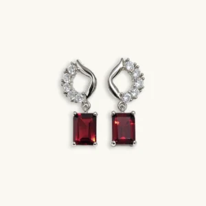 Garnet Drop Earrings — natural rectangular Garnet set in sterling silver with pave accents by Meruisa Crystal