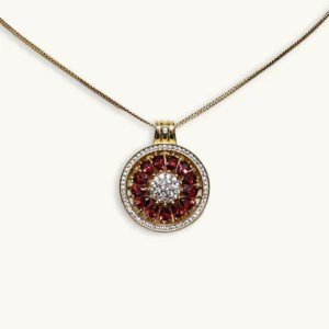 Home Garnet Guidance Pendant — natural Garnet compass pendant with zirconia outer ring and pave crystal center by Meruisa Crystal