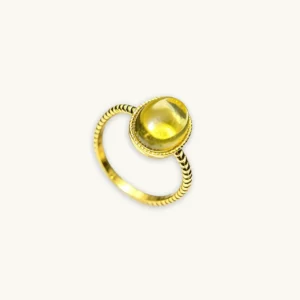 natural honey-yellow oval cabochon Citrine set in gold-plated sterling silver ring by Meruisa Crystal