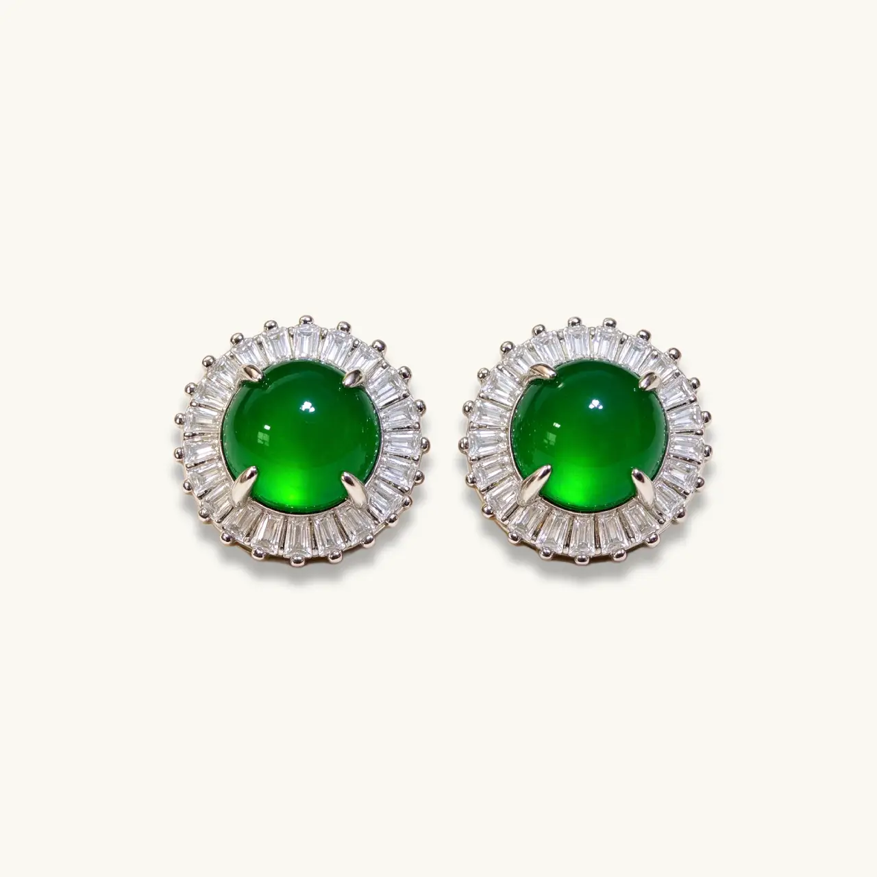 Green Chrysoprasey · Joy & Renewal Stud Earrings Sunflower Radiance Green Chrysoprasey Stud Earrings — natural green chalcedony with zirconia halo on S925 silver by Meruisa Crystal