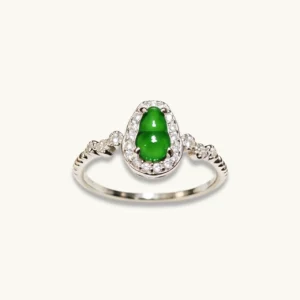Green Fortune Collection Jadeite Jewelry Set — S925 silver 4-piece set with natural green jadeite and diamonds by Meruisa Crystal