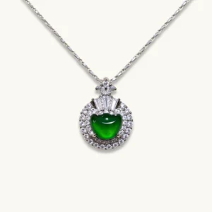 Green Fortune Collection Jadeite Jewelry Set — S925 silver 4-piece set with natural green jadeite and diamonds by Meruisa Crystal