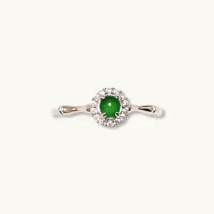 Green Fortune Collection Jadeite Jewelry Set — S925 silver 4-piece set with natural green jadeite and diamonds by Meruisa Crystal