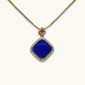 Sacred Geometry Lapis Lazuli Clarity Pendant/Necklace — polished square-cut natural Lapis Lazuli set in gold-plated sterling silver with pave accents by Meruisa Crystal