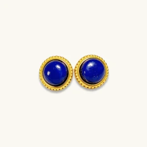 Lapis Lazuli Gold‑Plated Stud Earrings — S925 silver with natural lapis center by Meruisa Crystal