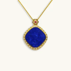Lapis Lazuli Protection & Intuition Talisman Pendant — natural Lapis Lazuli tablet set in gold-plated frame with pave accents by Meruisa Crystal