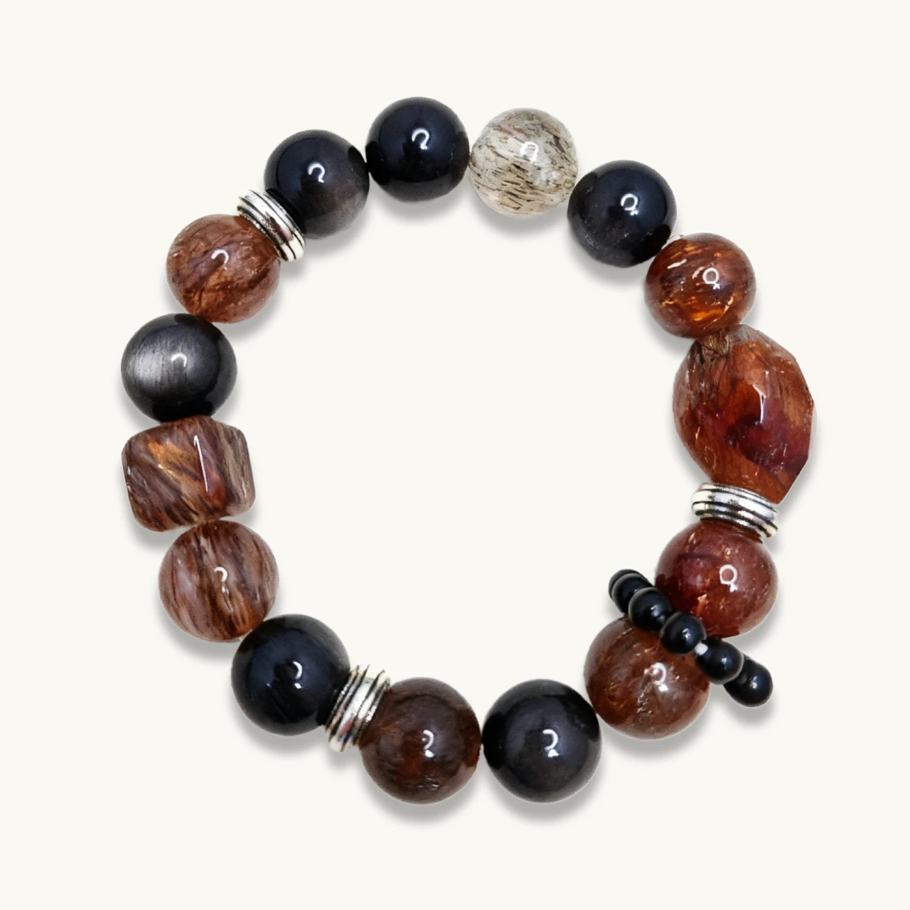 繁榮之盾 · 守護與豐盛手鏈 Silver-Sheen-Obsidian-Black-Gold-Super-7-Crystal-Bracelet-Moving-Ring-Wealth-Protection-Meruisa