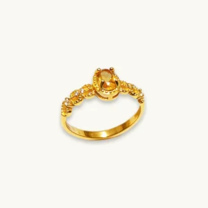 Natural brilliant-cut Citrine set in gold-plated sterling silver ring with lace-inspired filigree and pave accents by Meruisa Crystal