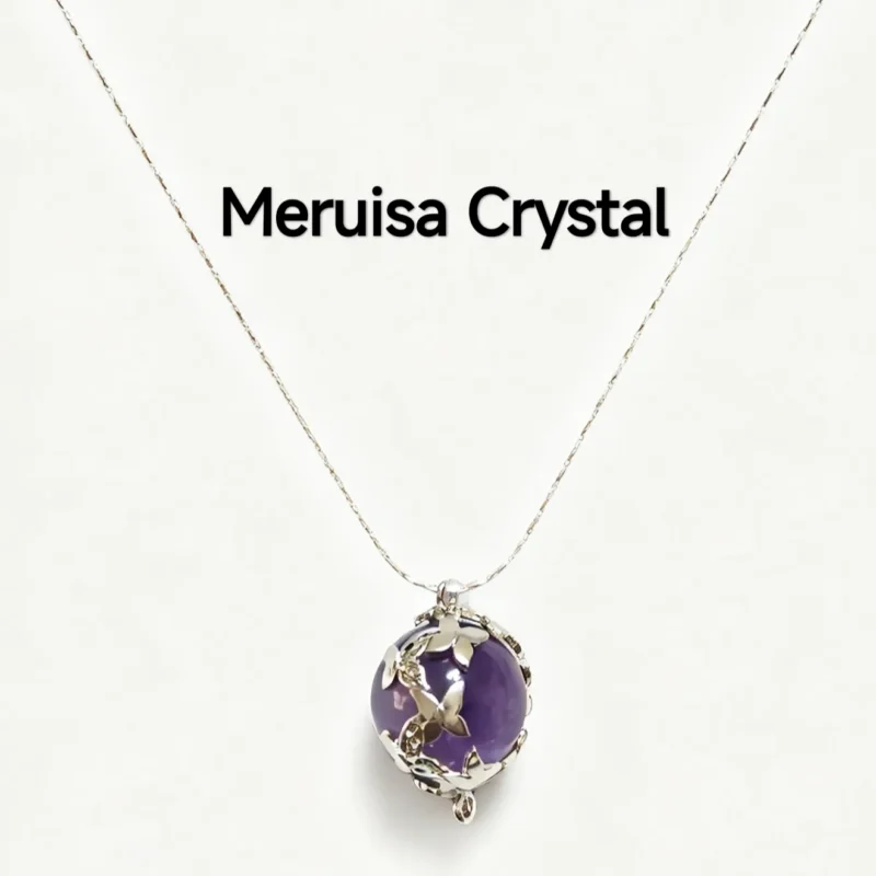 Amethyst Intuition & Wisdom Butterfly Pendant — natural amethyst sphere wrapped in silver-plated copper butterfly details by Meruisa Crystal