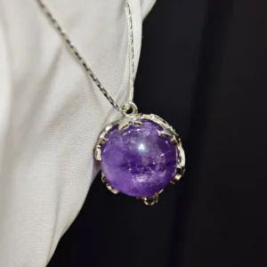 Amethyst Intuition & Wisdom Butterfly Pendant — natural amethyst sphere wrapped in silver-plated copper butterfly details by Meruisa Crystal