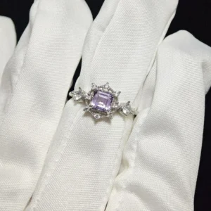 Amethyst Protection & Clarity Ring — natural square-cut Amethyst set in sterling silver with marquise accent details by Meruisa Crystal