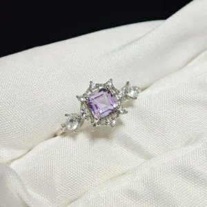 Amethyst Protection & Clarity Ring — natural square-cut Amethyst set in sterling silver with marquise accent details by Meruisa Crystal