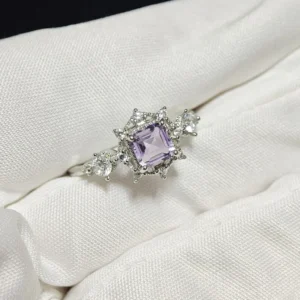 Amethyst Protection & Clarity Ring — natural square-cut Amethyst set in sterling silver with marquise accent details by Meruisa Crystal