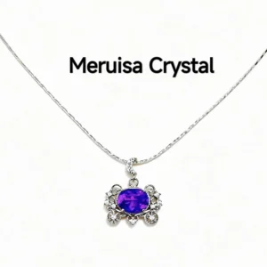 Cinderella's Wish Amethyst Pumpkin Carriage Pendant — natural 17.2mm brilliant‑cut Amethyst set in silver‑plated copper with lace filigree and micro‑pave diamonds by Meruisa Crystal