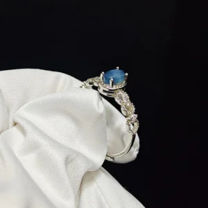 Aquamarine Ring-Cabochon Gemstone-Sterling Silver Ring-Natural Gemstone