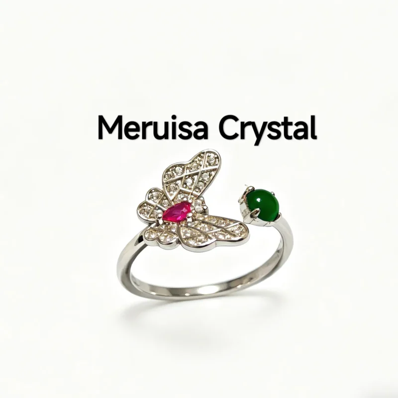 Green Jadeite Renewal & Grace Butterfly Open Ring in sterling silver with pavé butterfly and pink zirconia center by Meruisa Crystal