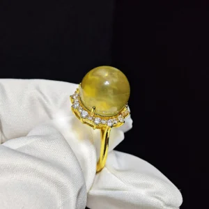 Solar Fortune Citrine Ring — natural 13.1mm Citrine cabochon set in gold-plated sterling silver with sunray accent stones by Meruisa Crystal
