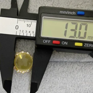 Solar Fortune Citrine Ring — natural 13.1mm Citrine cabochon set in gold-plated sterling silver with sunray accent stones by Meruisa Crystal