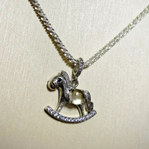 Citriner · Abundance Rocking Horse Pendant/Necklace — silver rocking horse charm with natural 5.2mm faceted Citrine at center by Meruisa Crystal