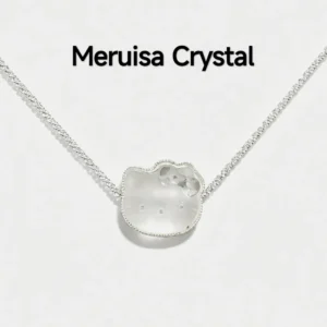 Clear Quartz · Ampification Hello Kitty Pendant — natural 23.9mm sculpted clear quartz with frosted finish and faceted details by Meruisa Crystal