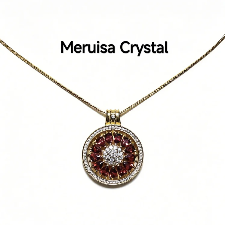 Garnet · Vitality & Guidance Compass Pendant Garnet Guidance Pendant — natural Garnet compass pendant with zirconia outer ring and pave crystal center by Meruisa Crystal