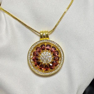 Garnet Guidance Pendant — natural Garnet compass pendant with zirconia outer ring and pave crystal center by Meruisa Crystal