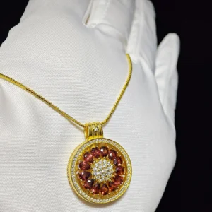 Garnet Guidance Pendant — natural Garnet compass pendant with zirconia outer ring and pave crystal center by Meruisa Crystal