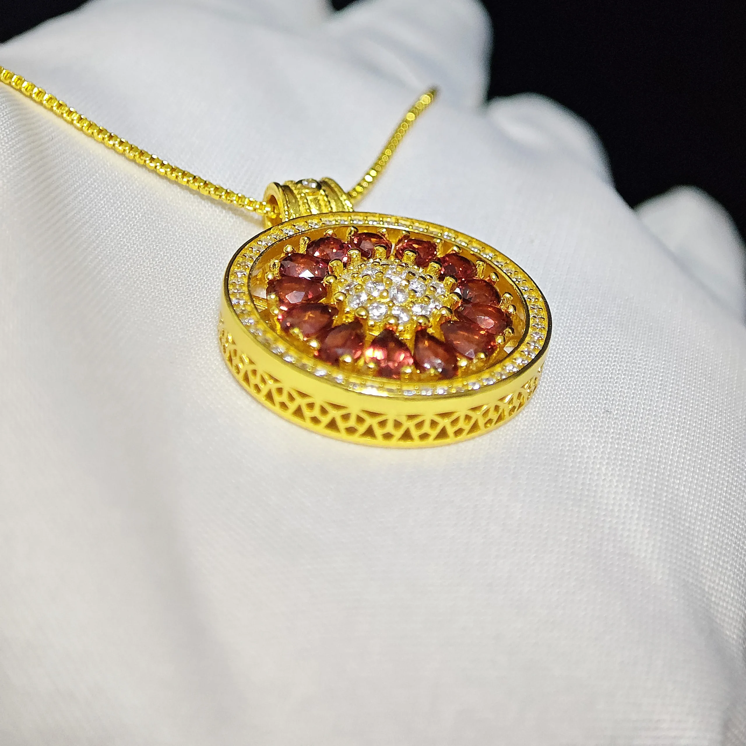 Garnet · Vitality & Guidance Compass Pendant Garnet Guidance Pendant — natural Garnet compass pendant with zirconia outer ring and pave crystal center by Meruisa Crystal
