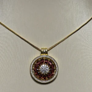 Garnet Guidance Pendant — natural Garnet compass pendant with zirconia outer ring and pave crystal center by Meruisa Crystal