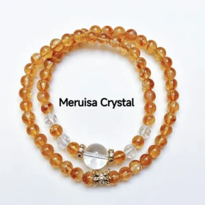 Double Wrap Golden Citrine & Clear Quartz Bracelet — double‑wrap bracelet with 11.7mm Clear Quartz crown, 6.3mm Golden Citrine beads, and faceted Clear Quartz accents by Meruisa Crystal