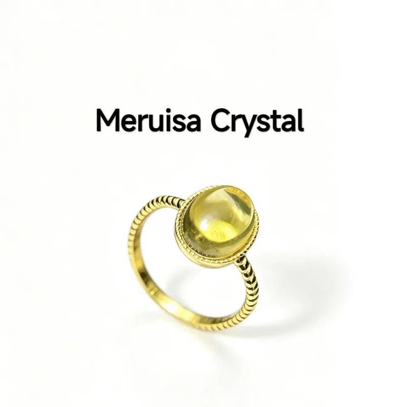 natural honey-yellow oval cabochon Citrine set in gold-plated sterling silver ring by Meruisa Crystal