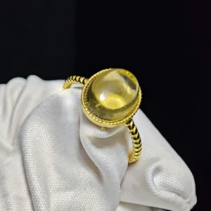 natural honey-yellow oval cabochon Citrine set in gold-plated sterling silver ring by Meruisa Crystal